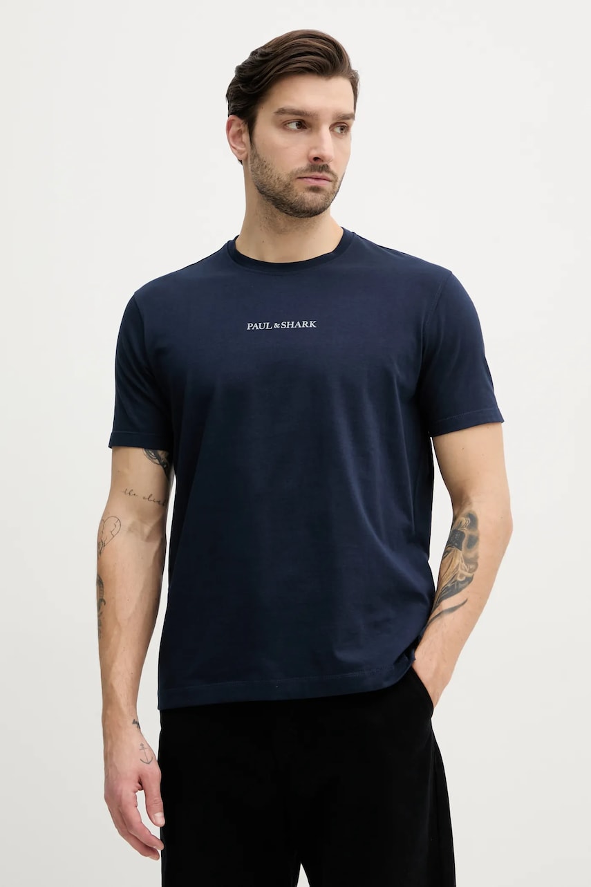 Paul&Shark tricou din bumbac barbati, culoarea albastru marin, cu imprimeu, 25411088 Paul&Shark tricou din bumbac barbati, culoarea albastru marin, cu imprimeu, 25411088