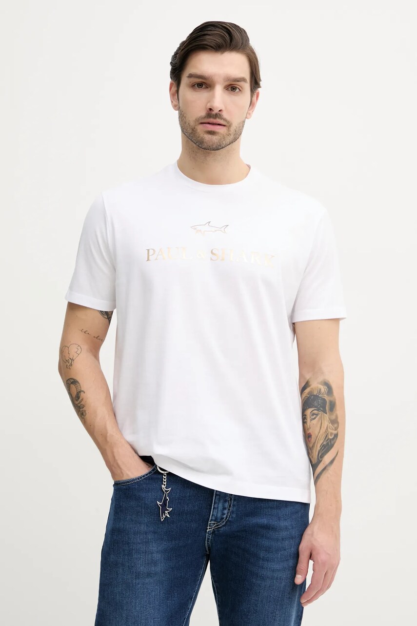 Paul&Shark tricou barbati, culoarea alb, cu imprimeu, C0P1239