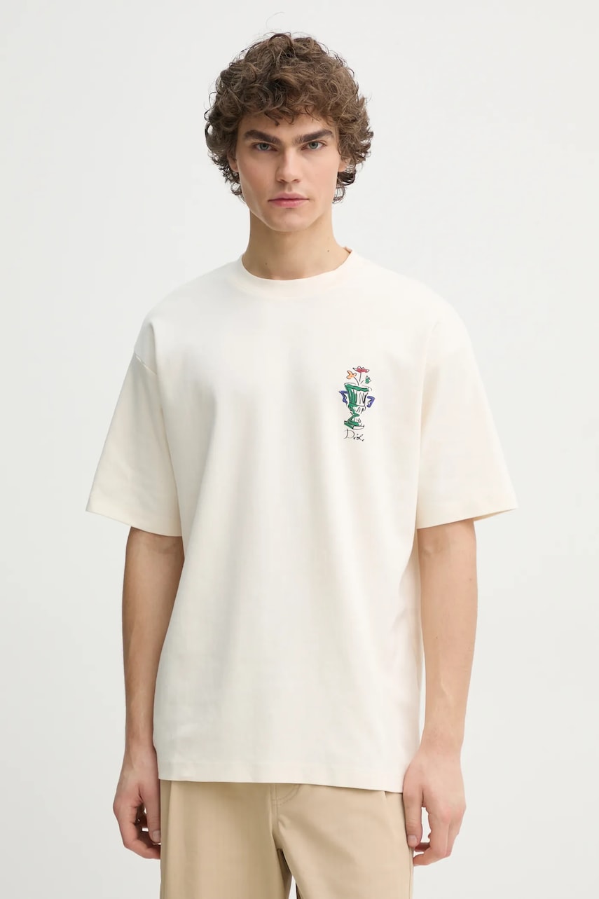 Drôle de Monsieur tricou din bumbac Le T-Shirt Vase bărbați, culoarea bej, cu imprimeu, F-TS225-CO002-CM Drôle de Monsieur tricou din bumbac Le T-Shirt Vase bărbați, culoarea bej, cu imprimeu, F-TS225-CO002-CM