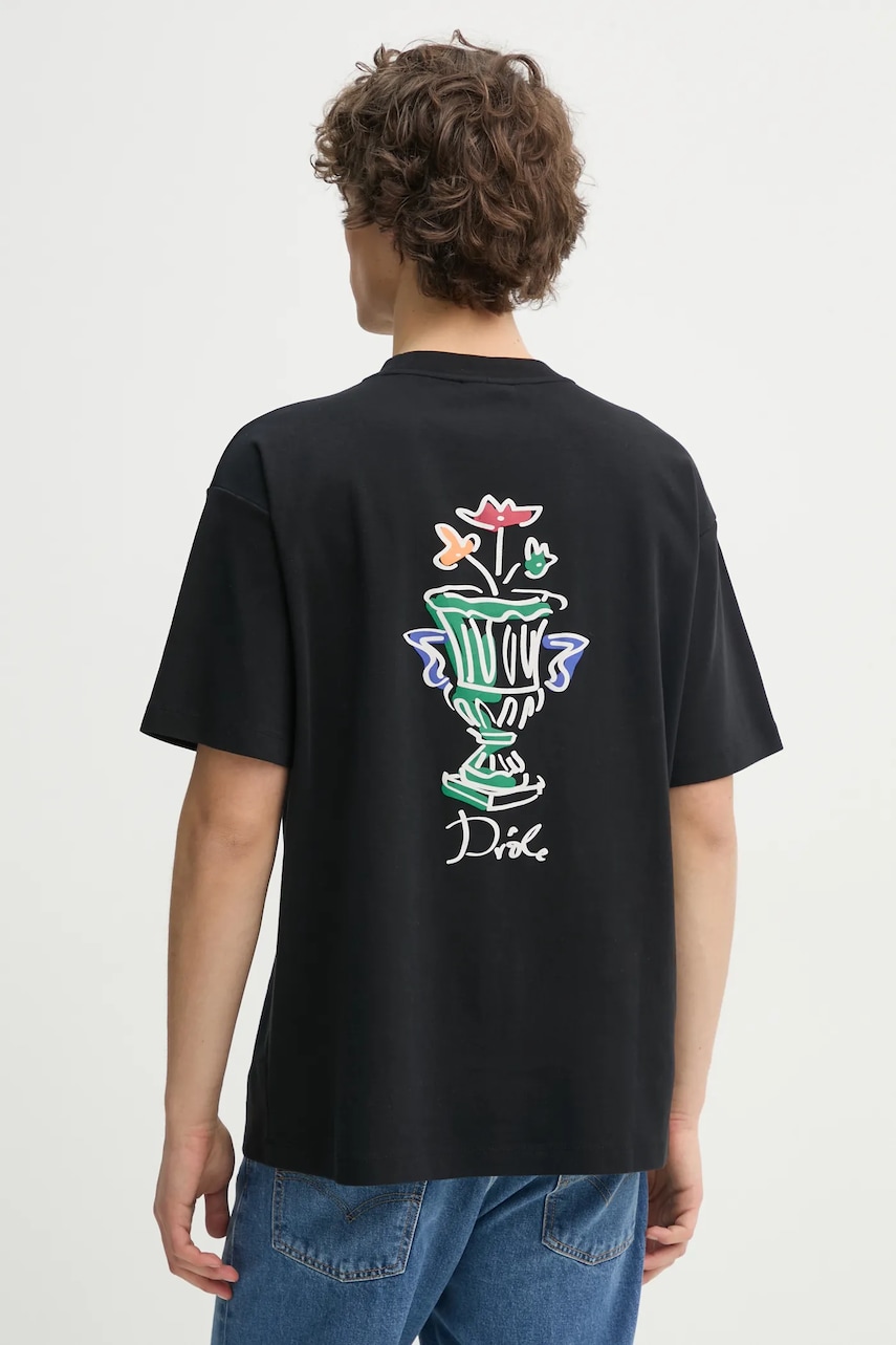 Drôle de Monsieur tricou din bumbac Le T-Shirt Vase bărbați, culoarea negru, cu imprimeu, F-TS225-CO002-BL Drôle de Monsieur tricou din bumbac Le T-Shirt Vase bărbați, culoarea negru, cu imprimeu, F-TS225-CO002-BL