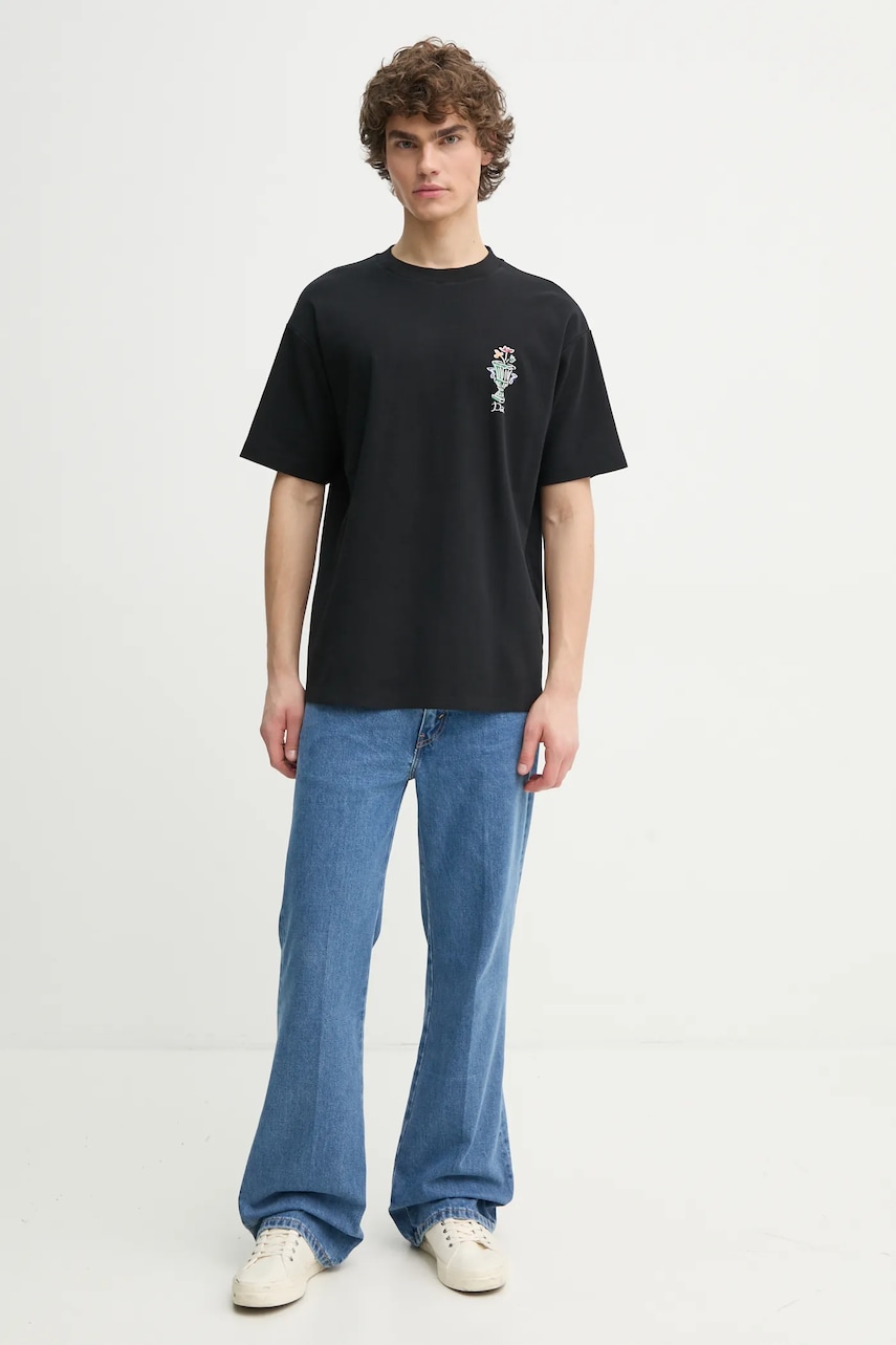 Хлопковая футболка Drôle de Monsieur Le T-Shirt Vase мужская цвет чёрный с принтом F-TS225-CO002-BL Хлопковая футболка Drôle de Monsieur Le T-Shirt Vase мужская цвет чёрный с принтом F-TS225-CO002-BL