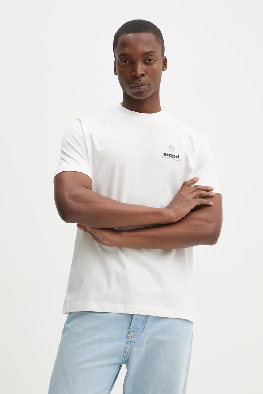 Marc O'Polo tricou din bumbac barbati, culoarea bej, cu imprimeu, 5000005429 Marc O'Polo tricou din bumbac barbati, culoarea bej, cu imprimeu, 5000005429