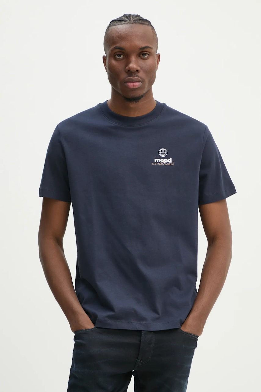 Marc O'Polo tricou din bumbac barbati, culoarea albastru marin, cu imprimeu, 5000005429