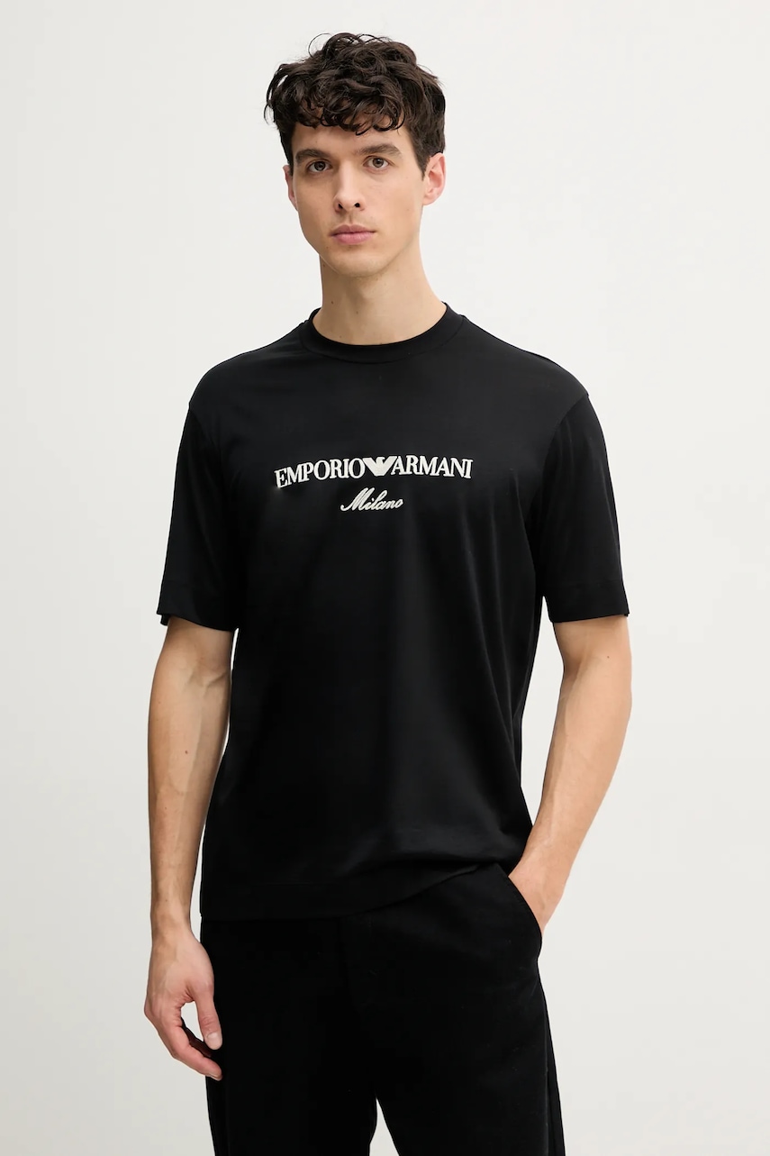 Emporio Armani tricou bărbați, culoarea negru, cu imprimeu, EM001033 AF10017
