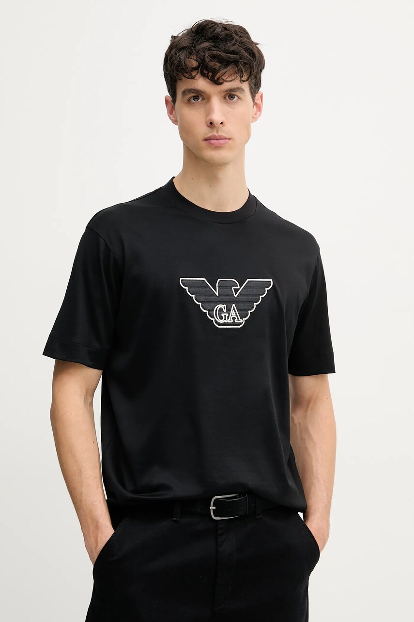 Levně Tričko Emporio Armani černá barva, s aplikací, EM001033 AF10017