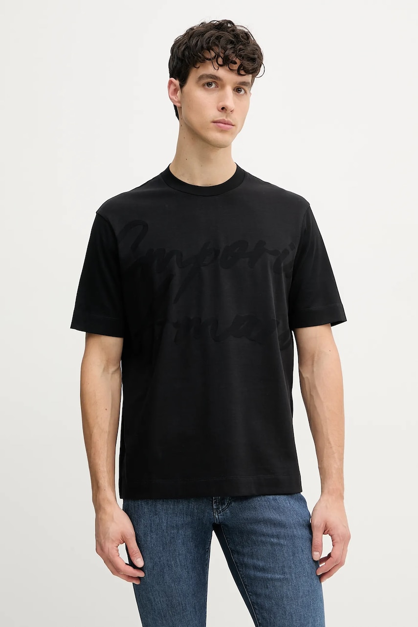 Emporio Armani tricou din bumbac bărbați, culoarea negru, cu imprimeu, EM000943 AF10762