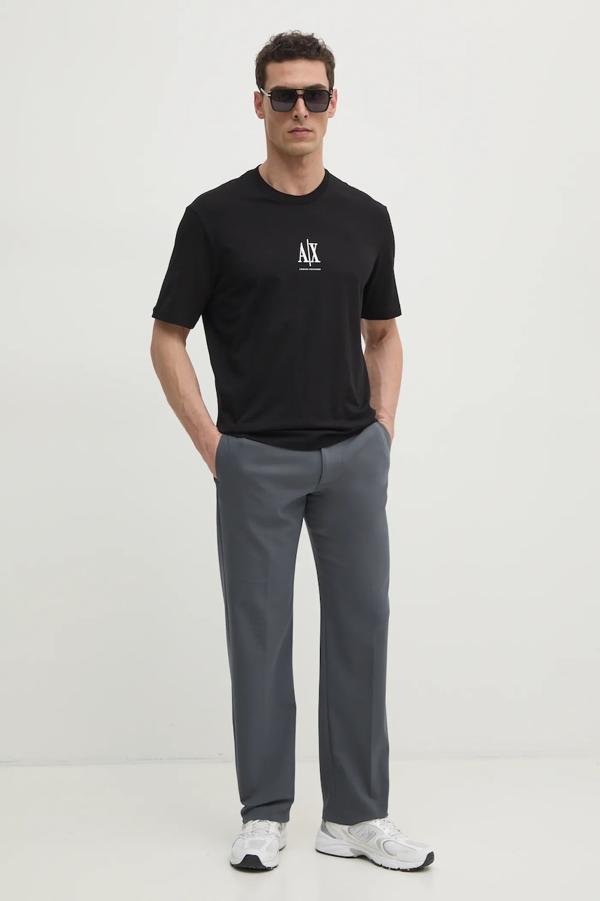 Хлопковая футболка Armani Exchange мужская цвет чёрный с аппликацией XM000363 AF12308 Хлопковая футболка Armani Exchange мужская цвет чёрный с аппликацией XM000363 AF12308