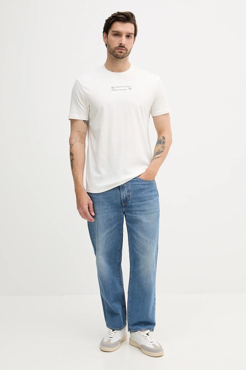 Хлопковая футболка Armani Exchange цвет бежевый с принтом XM000539 AF10362