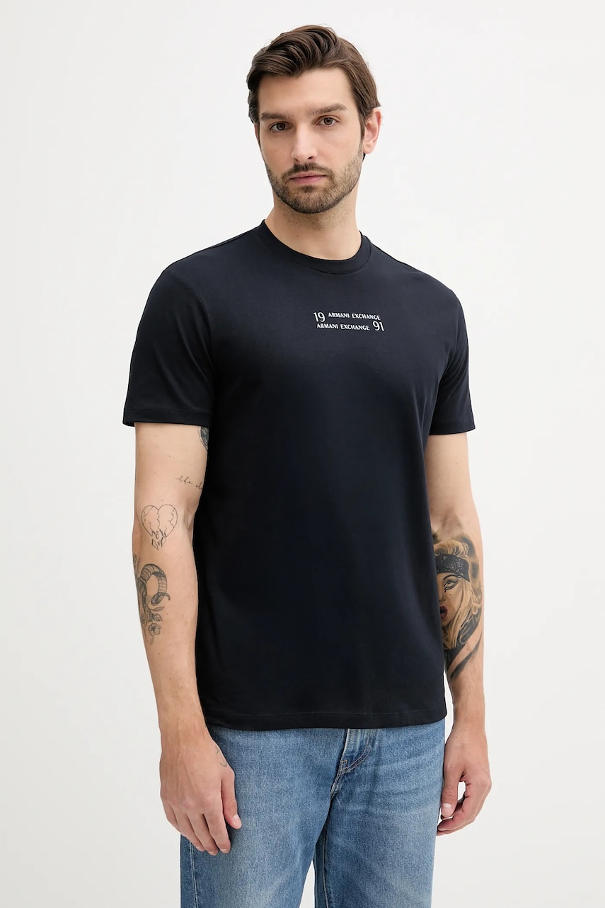 Armani Exchange tricou din bumbac culoarea bleumarin, cu imprimeu, XM000539 AF10362