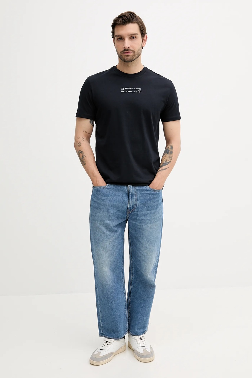 Хлопковая футболка Armani Exchange цвет синий с принтом XM000539 AF10362 Хлопковая футболка Armani Exchange цвет синий с принтом XM000539 AF10362
