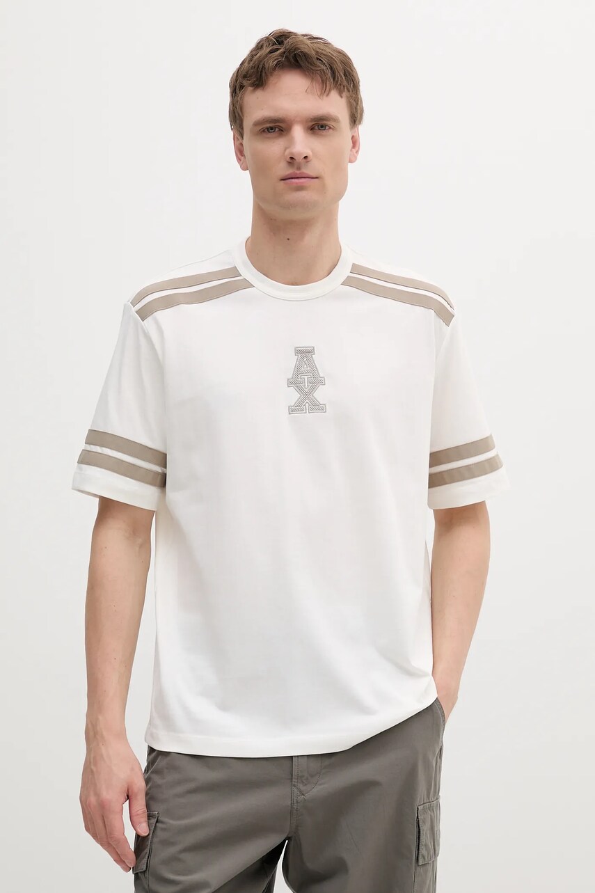 Armani Exchange tricou din bumbac culoarea alb, cu imprimeu, XM000547 AF10362
