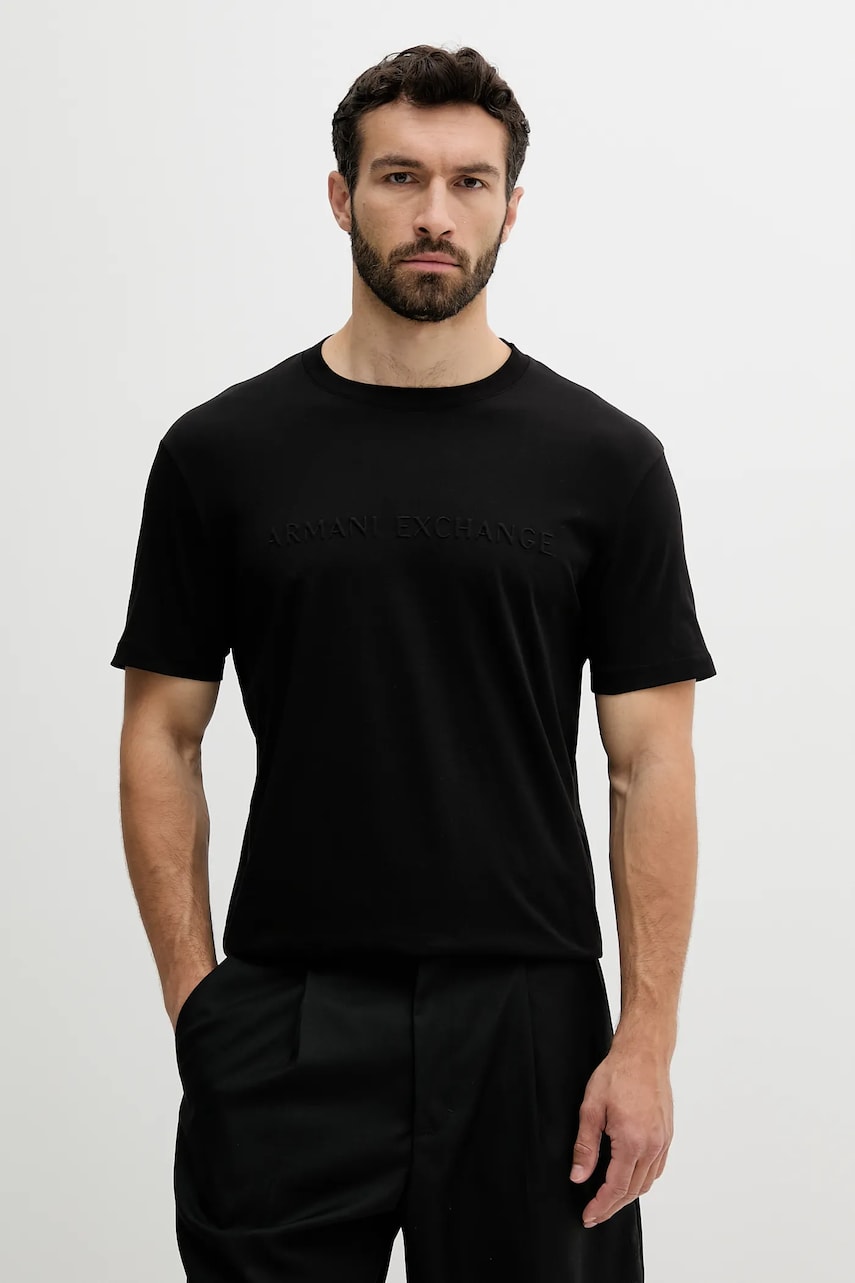 Armani Exchange tricou din bumbac culoarea negru, cu imprimeu, XM000554 AF10356