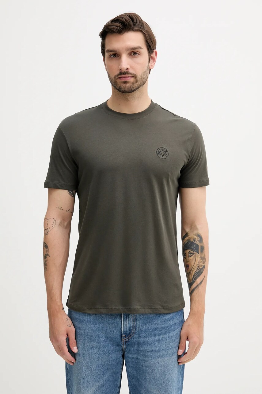 Armani Exchange tricou din bumbac culoarea verde, uni, XM000558 AF10358