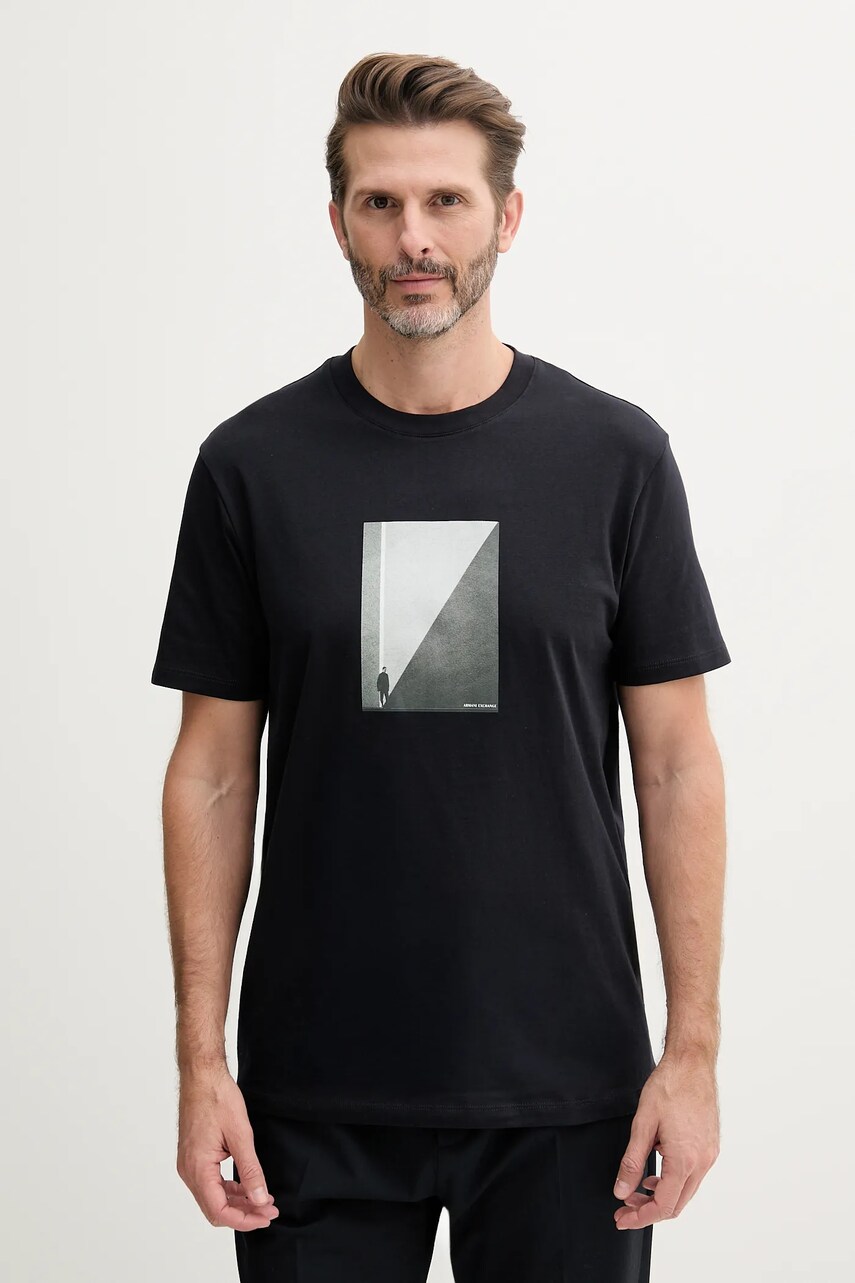 Armani Exchange tricou din bumbac bărbați, culoarea bleumarin, cu imprimeu, XM000753 AF10361