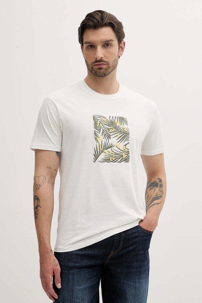 Armani Exchange tricou din bumbac culoarea alb, cu imprimeu, XM000758 AF13106