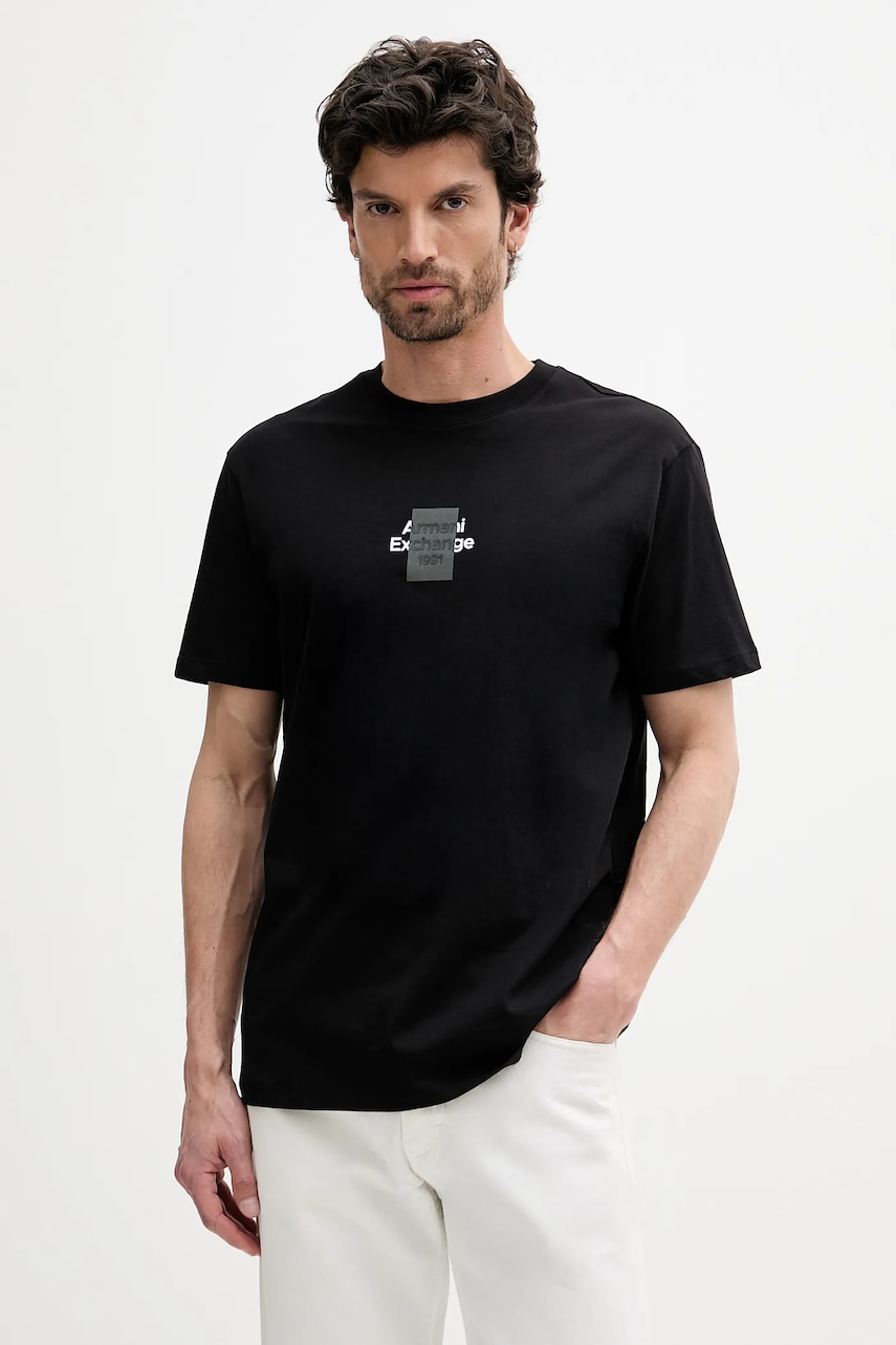 Armani Exchange tricou din bumbac culoarea negru, cu imprimeu, XM000767 AF12308