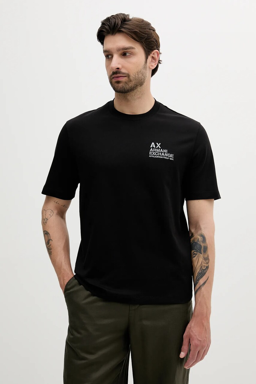 Levně Bavlněné tričko Armani Exchange pánské, černá barva, s aplikací, XM000769 AF10361