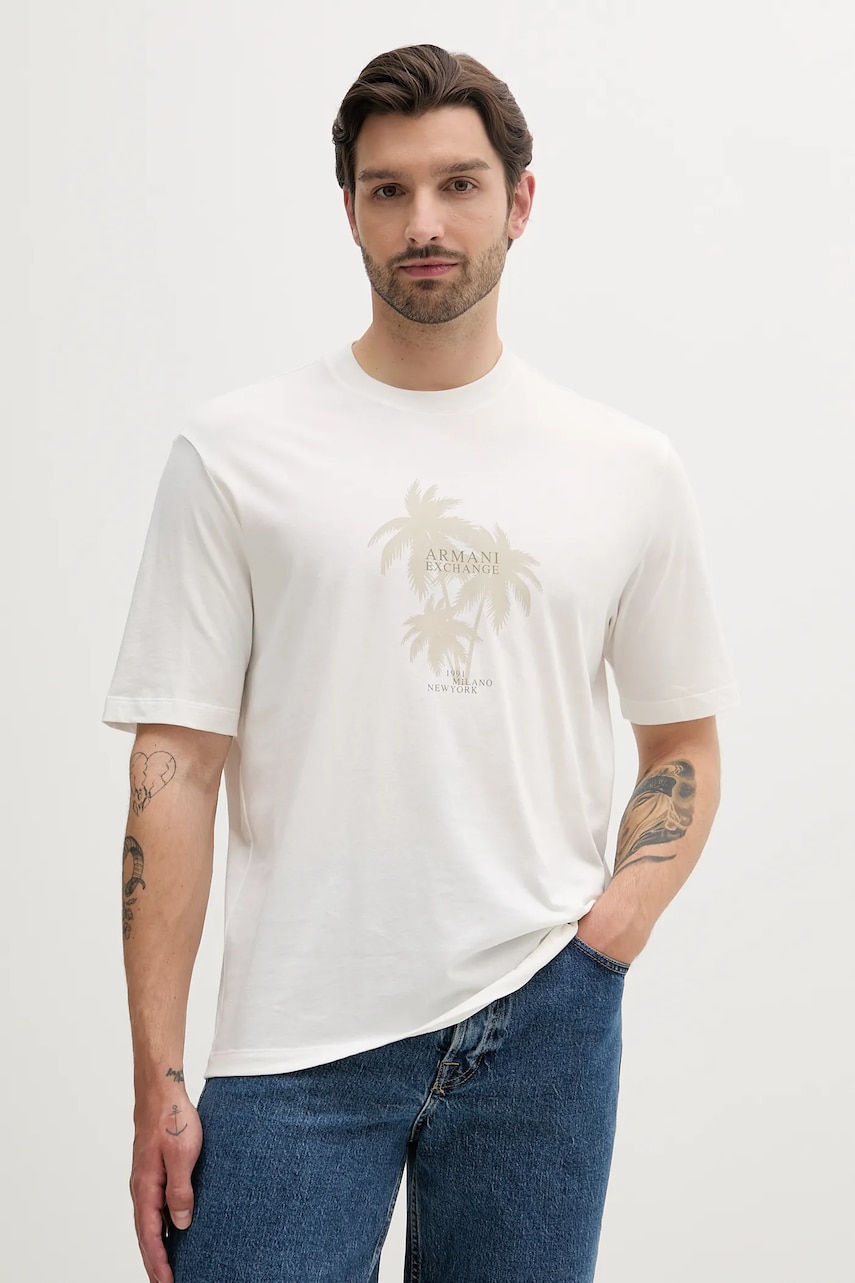 Armani Exchange tricou din bumbac culoarea alb, cu imprimeu, XM000772 AF12308