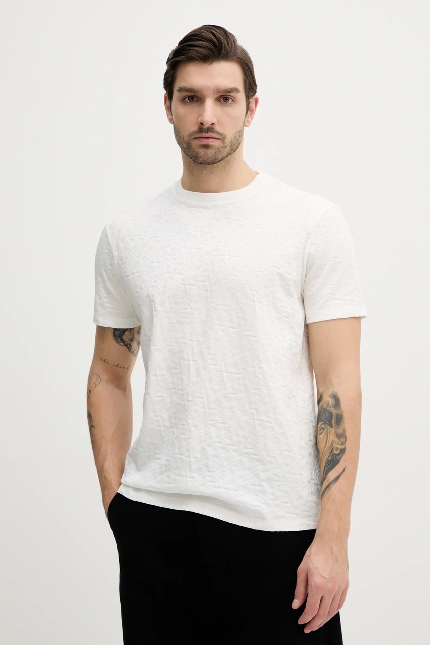Armani Exchange tricou din bumbac barbati, culoarea bej, modelator, XM000478 AF10337