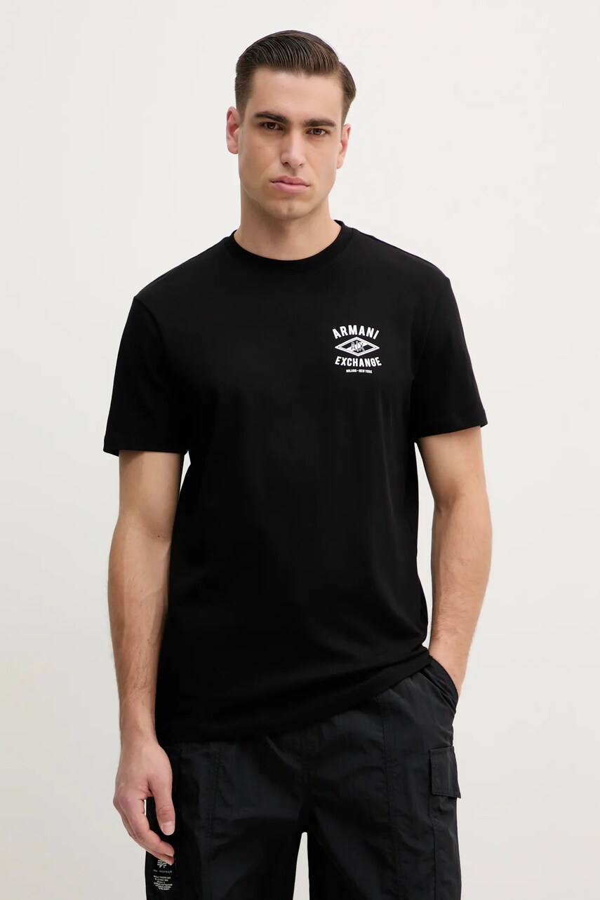 Levně Bavlněné tričko Armani Exchange pánské, černá barva, s potiskem, XM000550 AF10362
