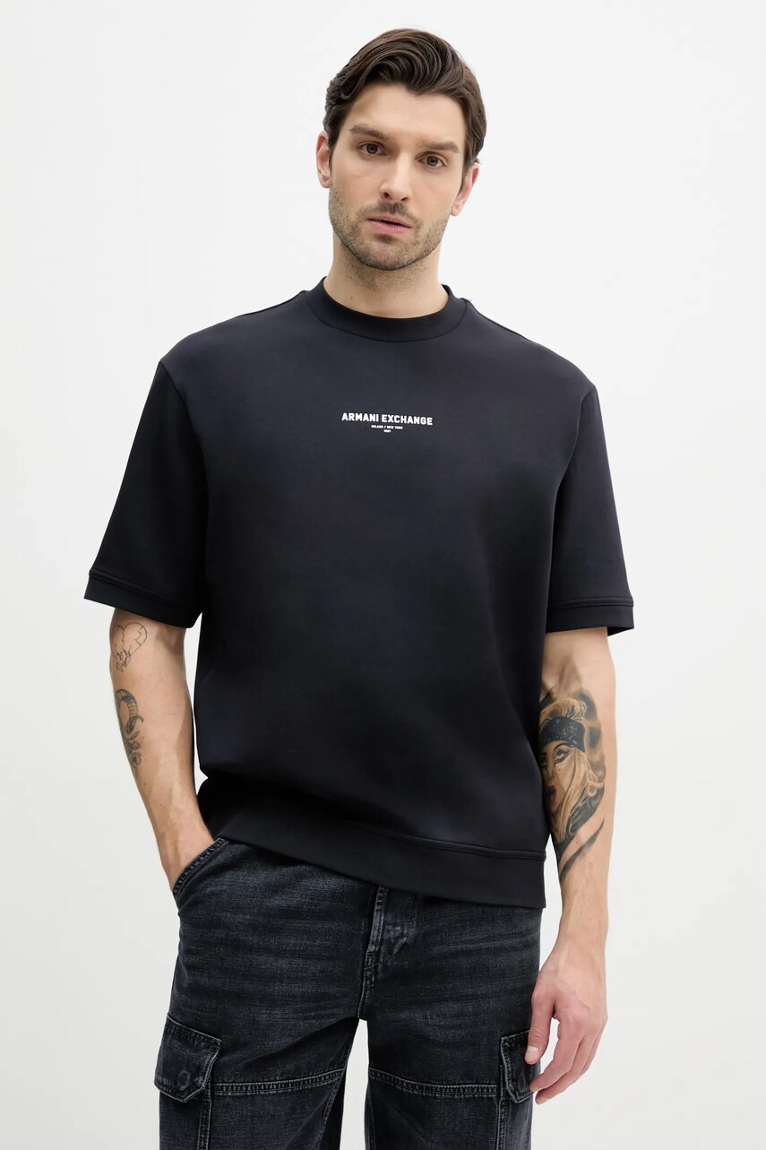 Armani Exchange tricou barbati, culoarea albastru marin, cu imprimeu, XM000290 AF10818