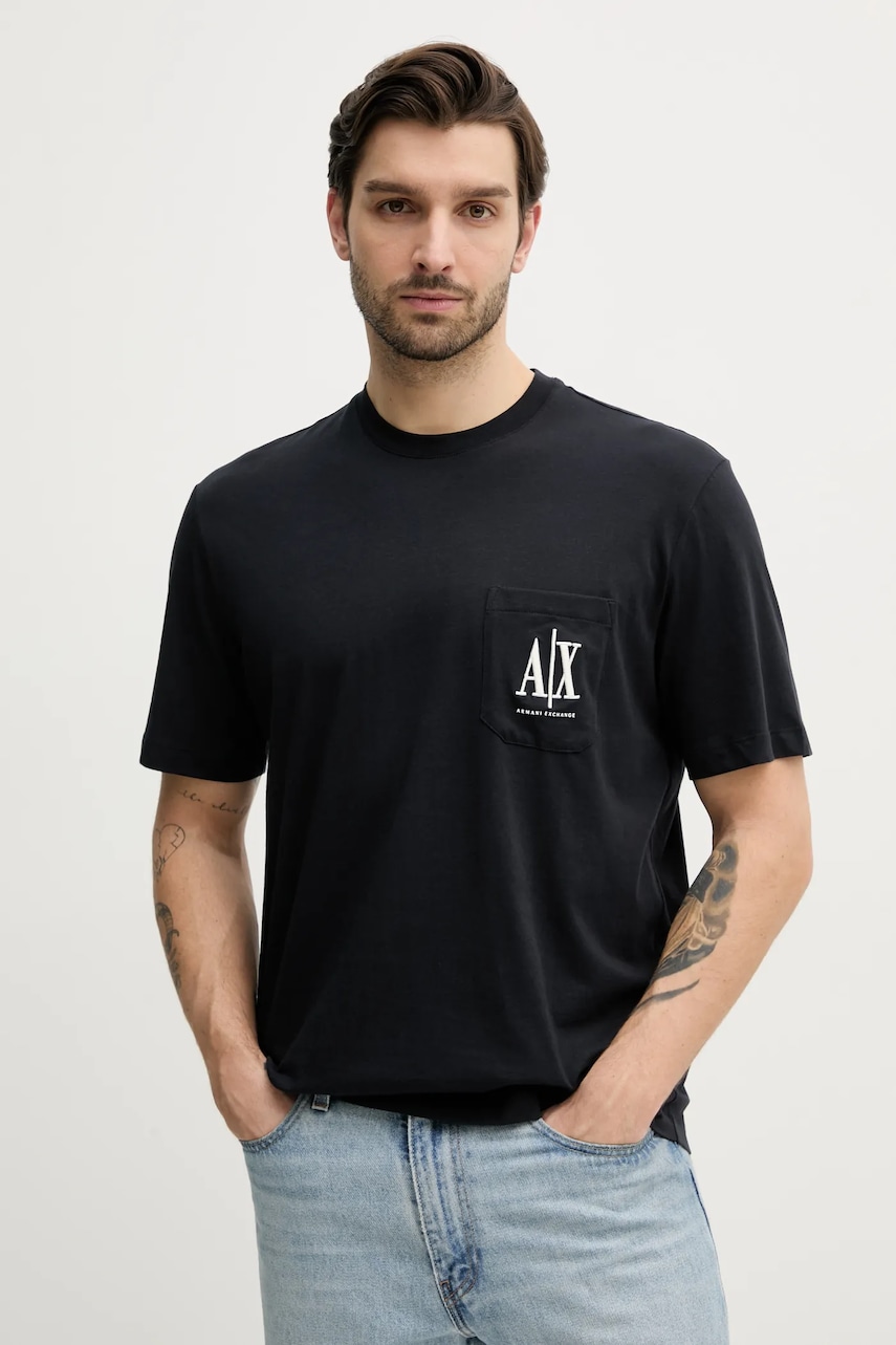 Armani Exchange tricou din bumbac barbati, culoarea albastru marin, neted, XM000366 AF12308