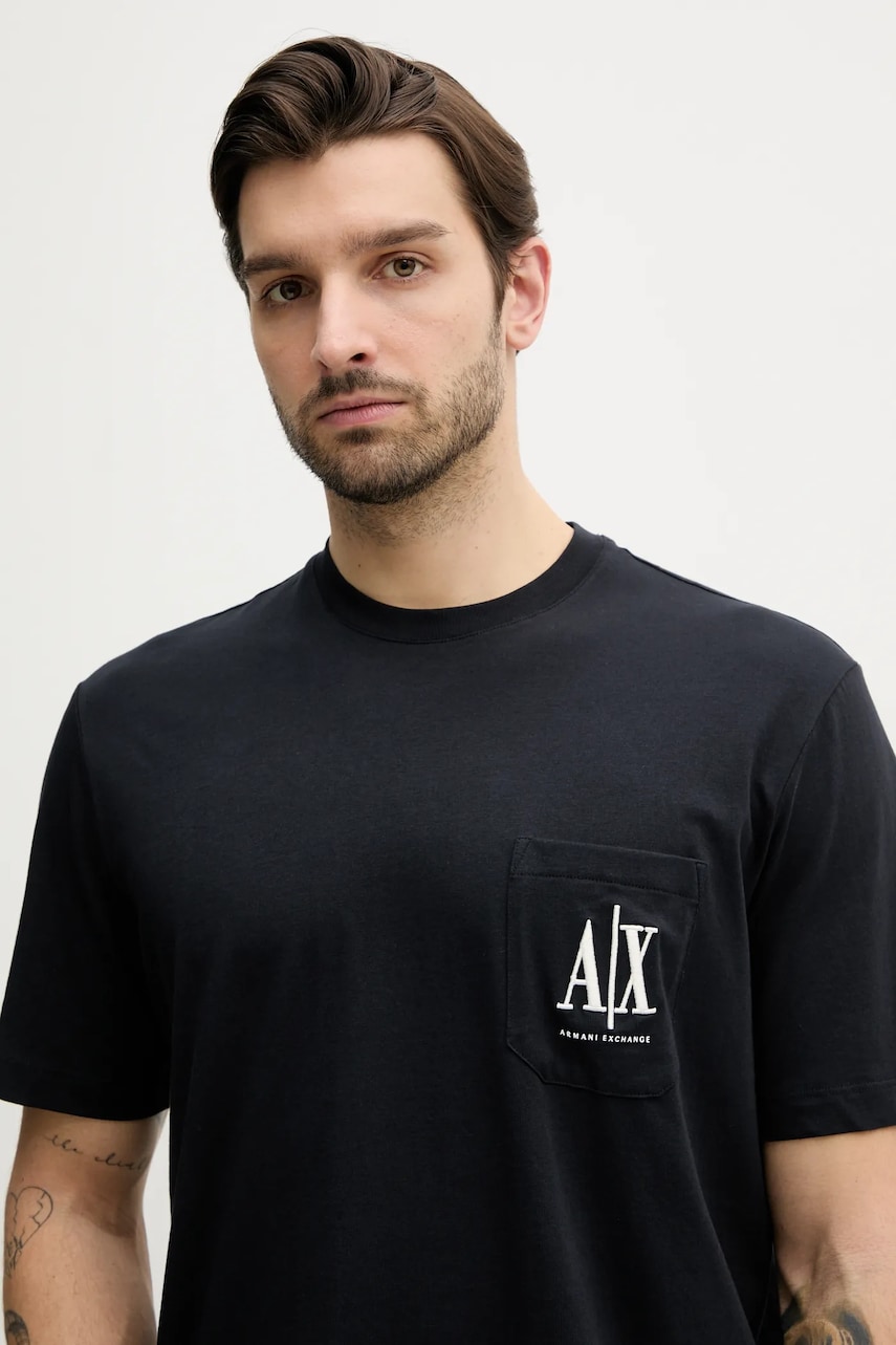 Хлопковая футболка Armani Exchange мужская цвет синий однотонная XM000366 AF12308 Хлопковая футболка Armani Exchange мужская цвет синий однотонная XM000366 AF12308