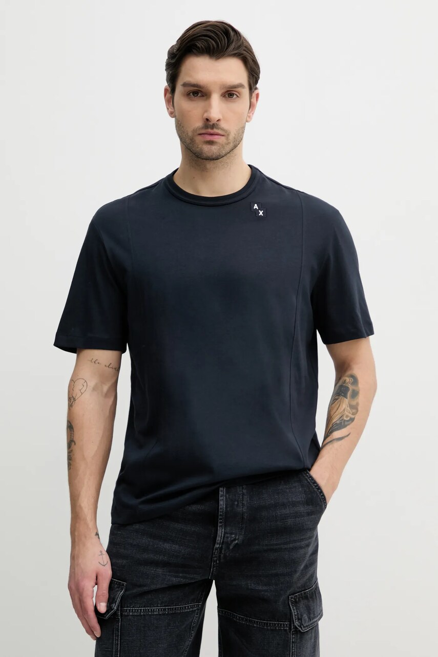 Armani Exchange tricou din bumbac barbati, culoarea albastru marin, neted, XM000549 AF13106