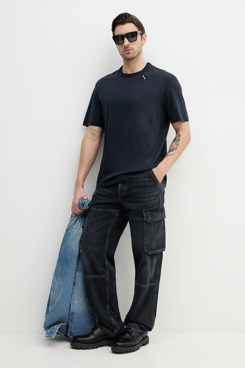Хлопковая футболка Armani Exchange мужская цвет синий однотонная XM000549 AF13106 Хлопковая футболка Armani Exchange мужская цвет синий однотонная XM000549 AF13106