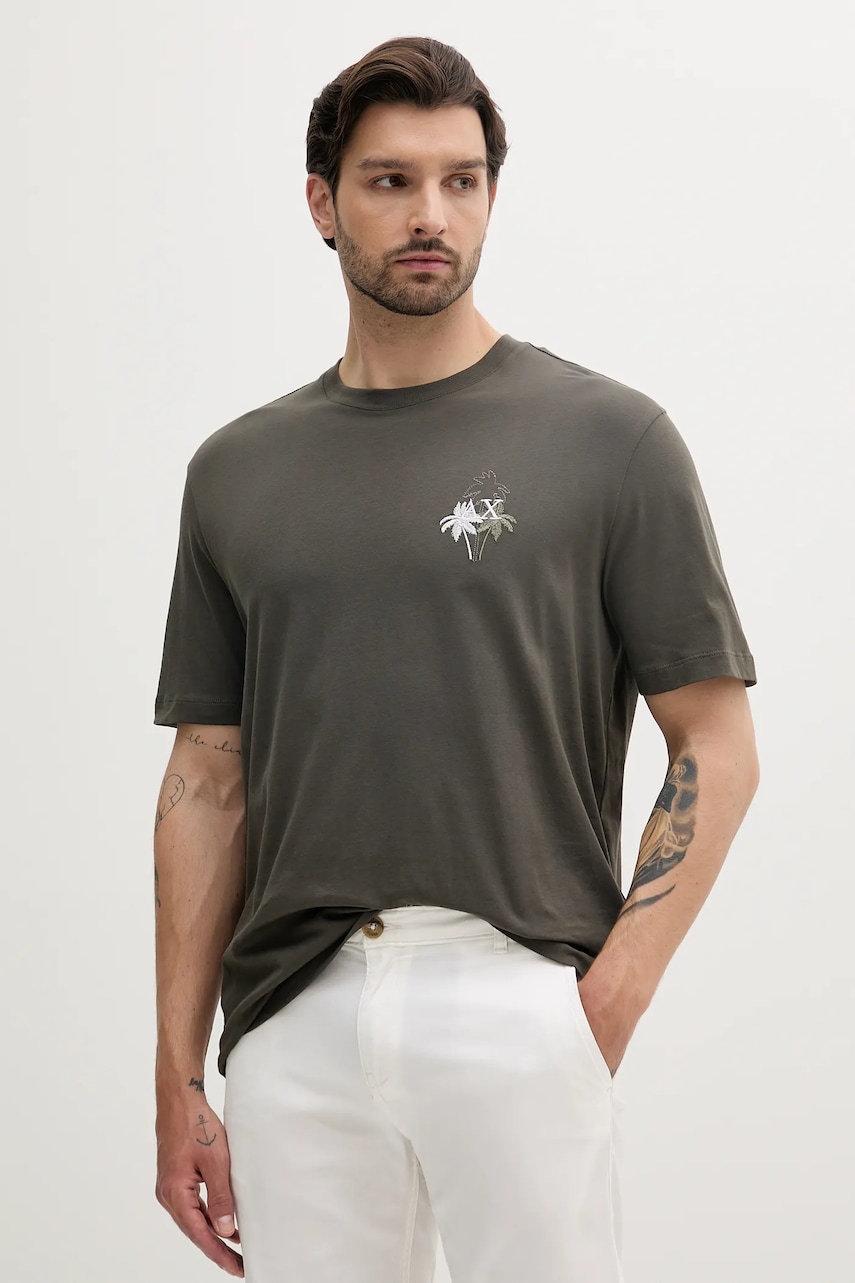 Armani Exchange tricou din bumbac culoarea verde, cu imprimeu, XM000572 AF10334