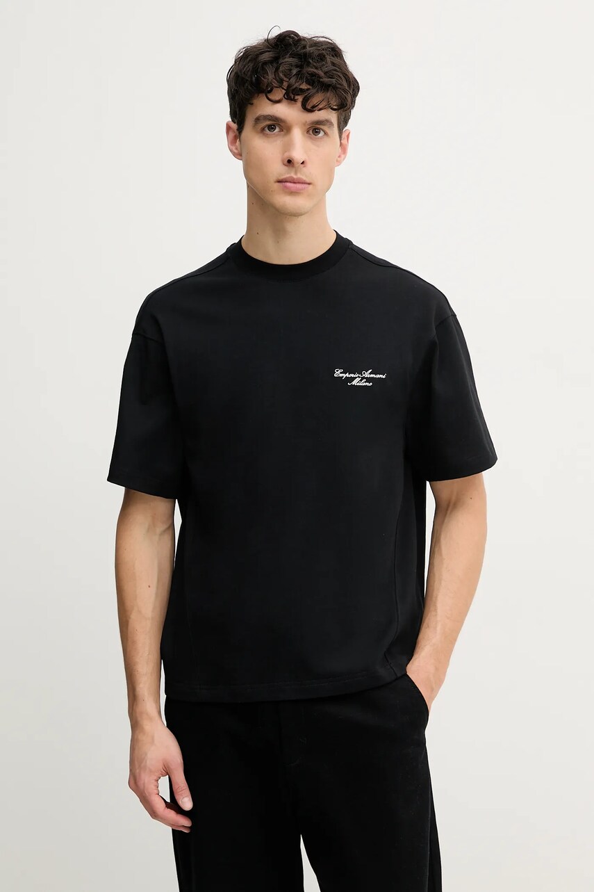 Emporio Armani tricou din bumbac bărbați, culoarea negru, cu imprimeu, EM001060 AF13715