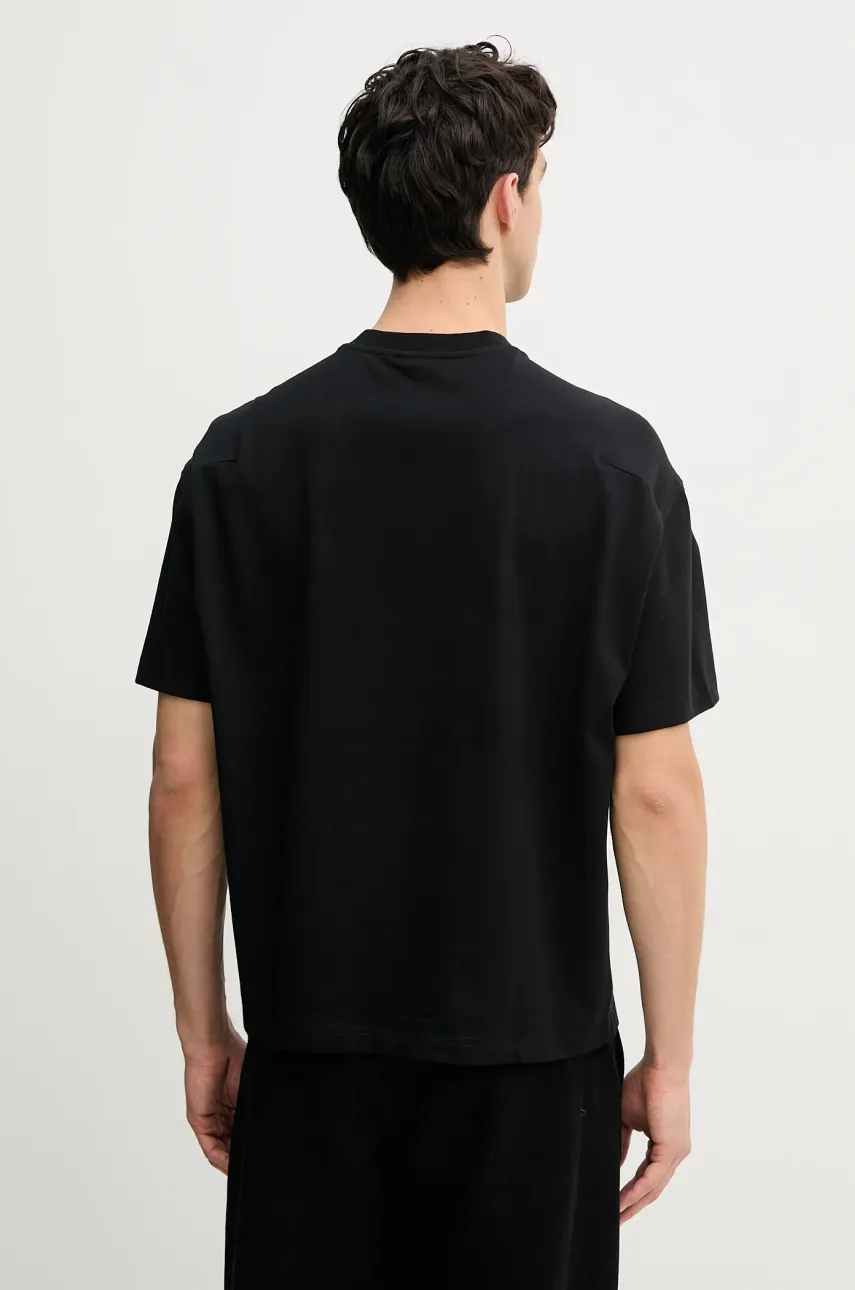 Хлопковая футболка Emporio Armani мужская цвет чёрный с аппликацией EM001060 AF13715 Хлопковая футболка Emporio Armani мужская цвет чёрный с аппликацией EM001060 AF13715
