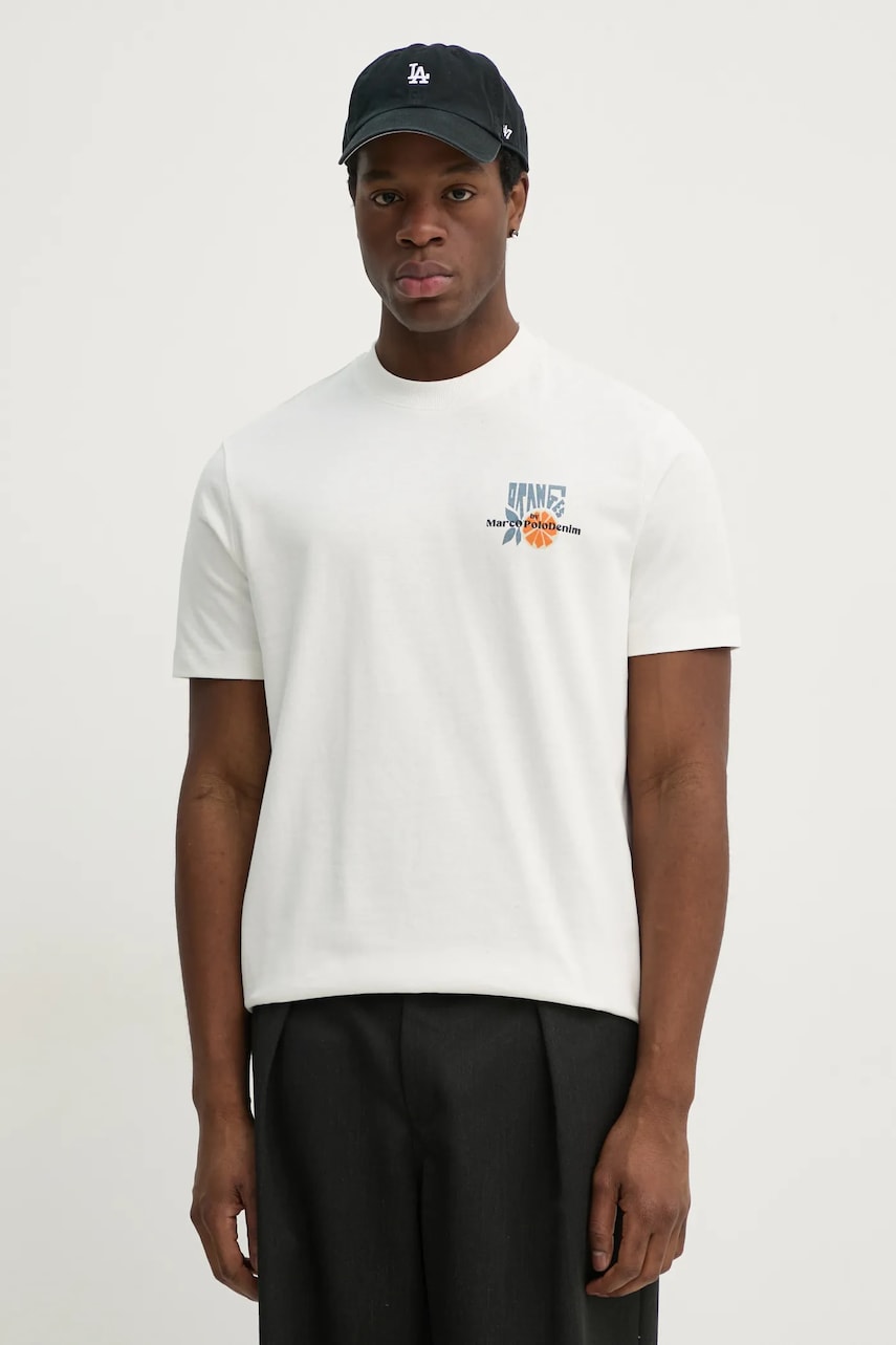 Marc O\'Polo tricou din bumbac barbati, culoarea bej, cu imprimeu, 5000005973