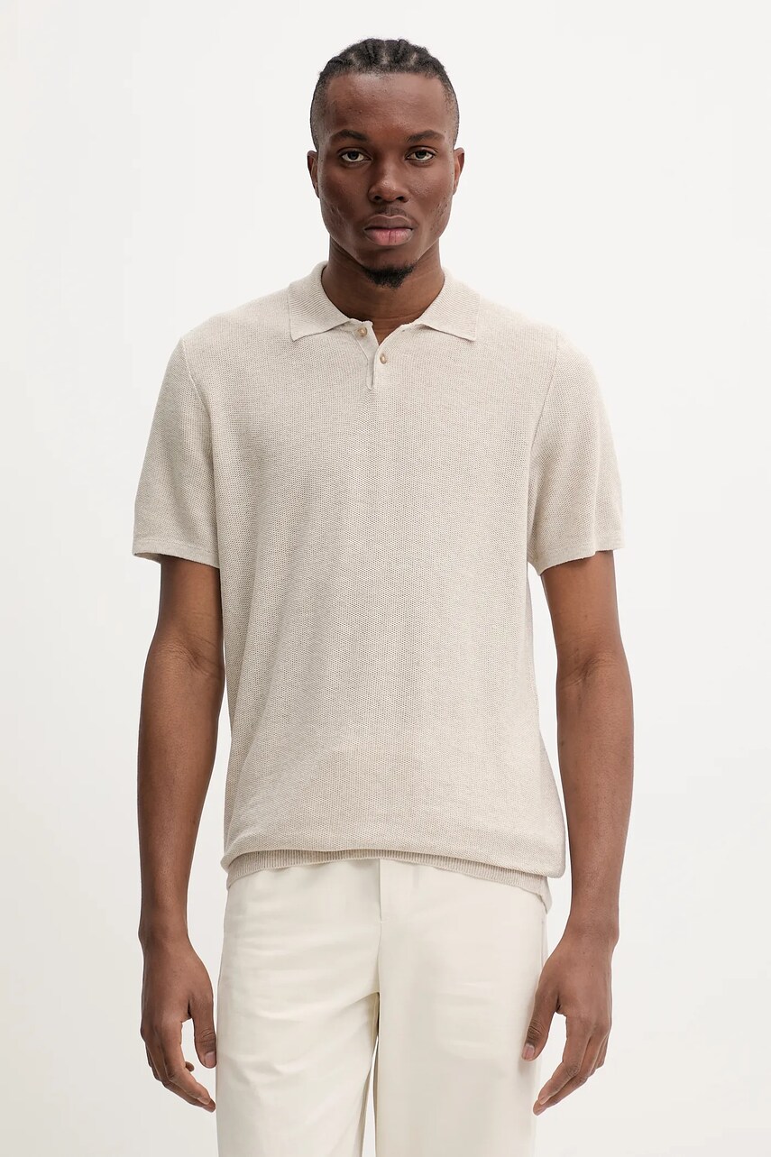 A.P.C. tricou polo din in polo jay culoarea bej, uni, VIAJC.H23315