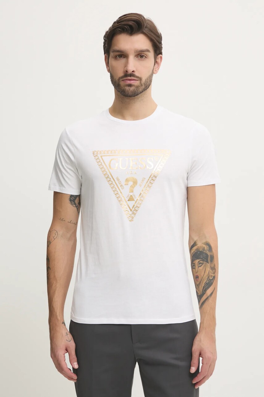 Levně Bavlněné tričko Guess bílá barva, s potiskem, M5RI49 K9RM1