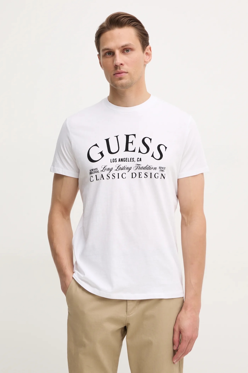 Levně Bavlněné tričko Guess bílá barva, s aplikací, M5RI43 K9RM1