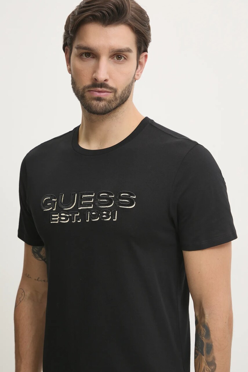 Levně Bavlněné tričko Guess černá barva, s aplikací, M5RI50 K9RM1