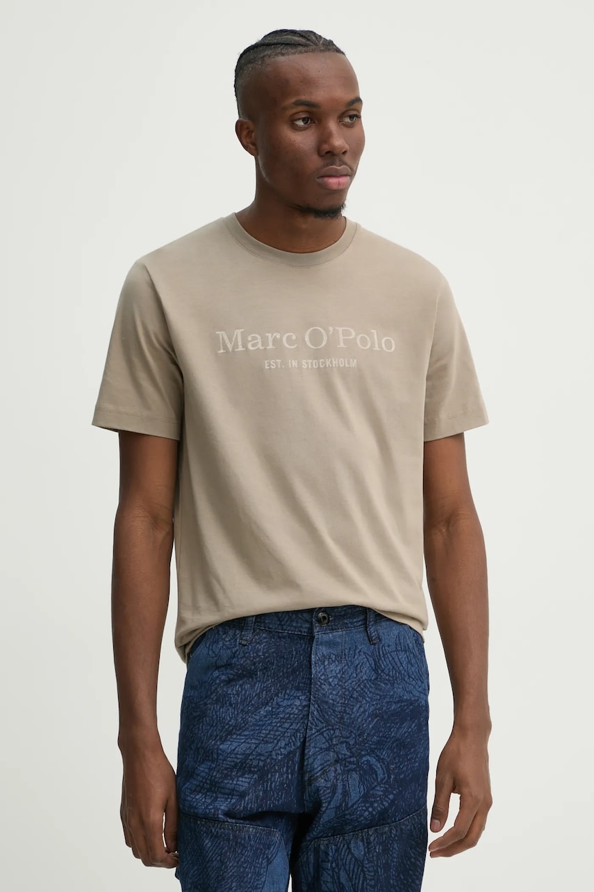 Marc O\'Polo tricou din bumbac barbati, culoarea bej, cu imprimeu, 520201251052
