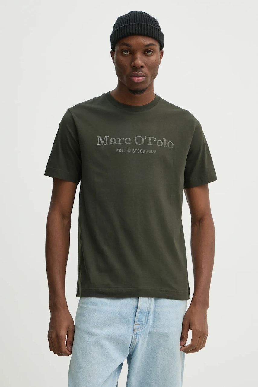 Marc O'Polo tricou din bumbac barbati, culoarea verde, cu imprimeu, 520201251052 Marc O'Polo tricou din bumbac barbati, culoarea verde, cu imprimeu, 520201251052