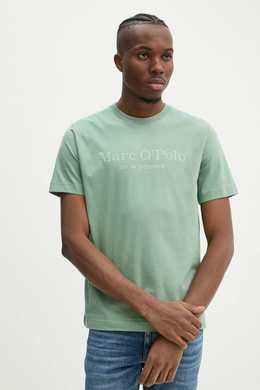 Marc O'Polo tricou din bumbac barbati, culoarea verde, cu imprimeu, 520201251052 Marc O'Polo tricou din bumbac barbati, culoarea verde, cu imprimeu, 520201251052