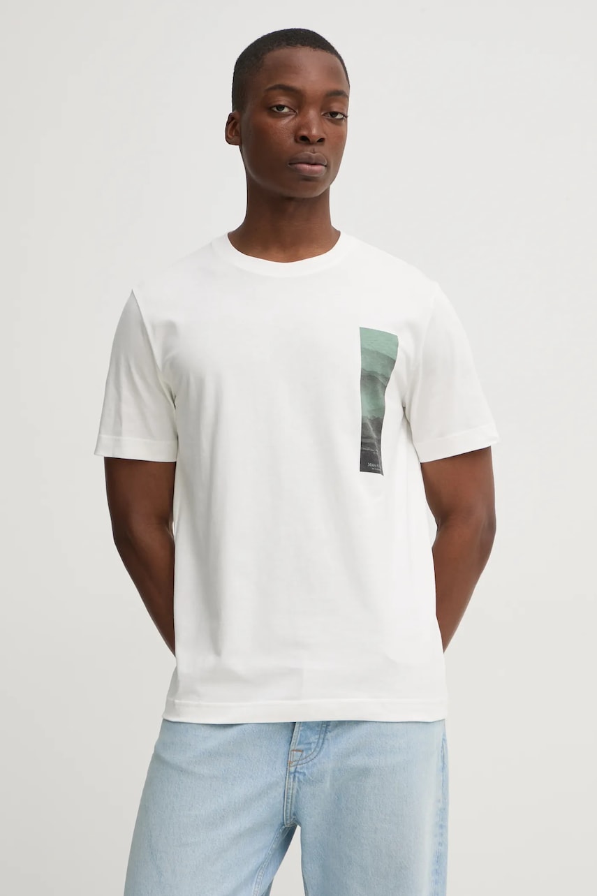 Marc O'Polo tricou din bumbac bărbați, culoarea bej, cu imprimeu, 520201251126 Marc O'Polo tricou din bumbac bărbați, culoarea bej, cu imprimeu, 520201251126
