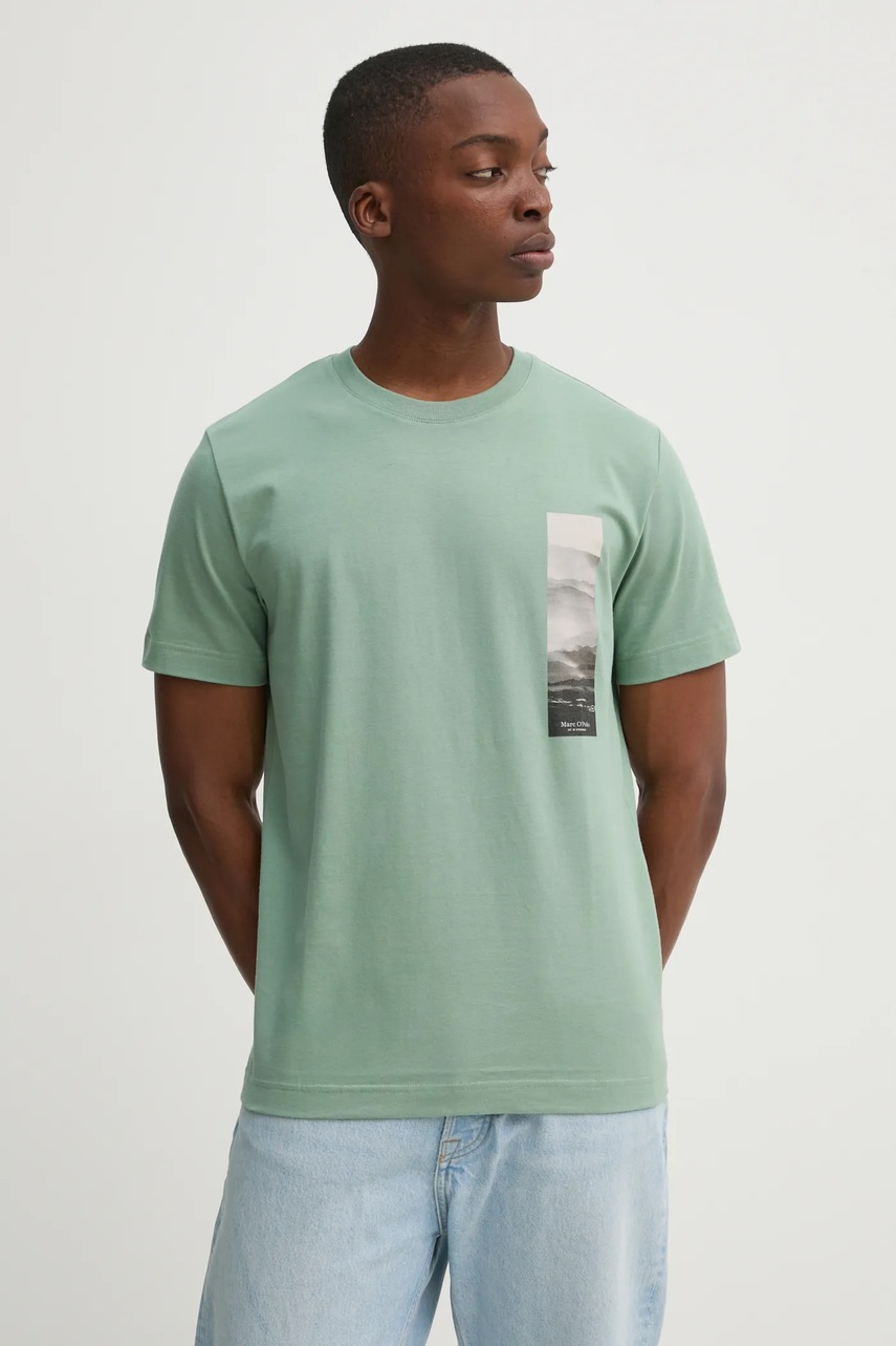 Marc O'Polo tricou din bumbac bărbați, culoarea verde, cu imprimeu, 520201251126
