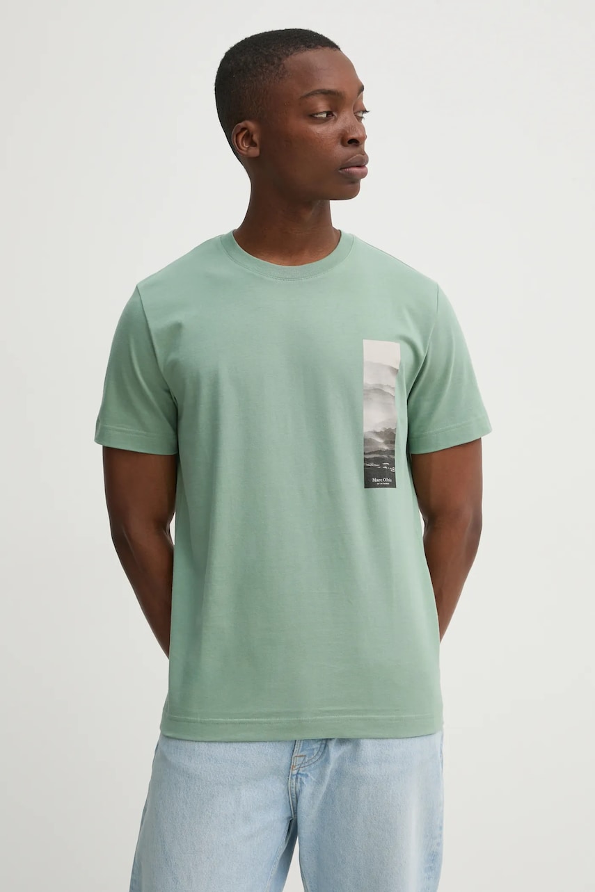Marc O'Polo tricou din bumbac bărbați, culoarea verde, cu imprimeu, 520201251126 Marc O'Polo tricou din bumbac bărbați, culoarea verde, cu imprimeu, 520201251126