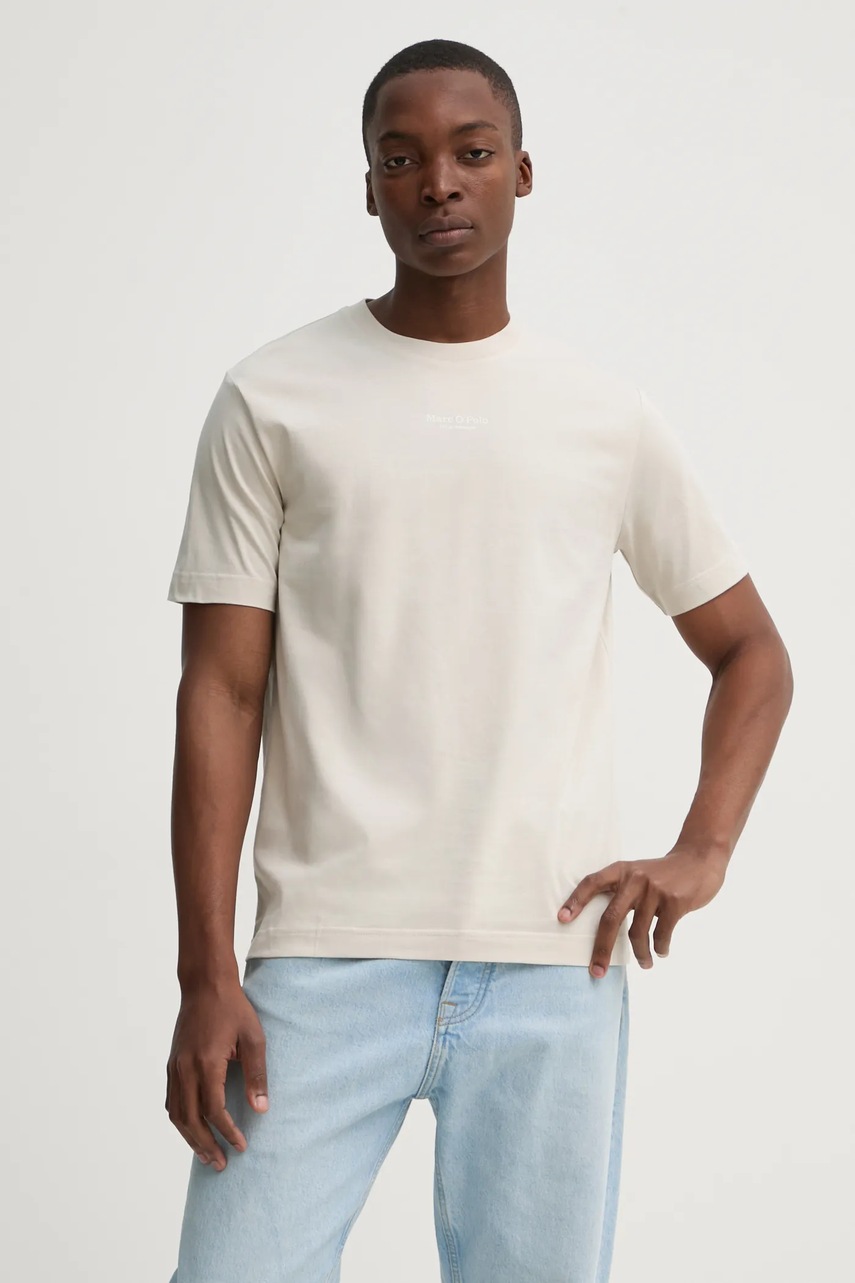 Marc O\'Polo tricou din bumbac barbati, culoarea bej, cu imprimeu, 520201251382