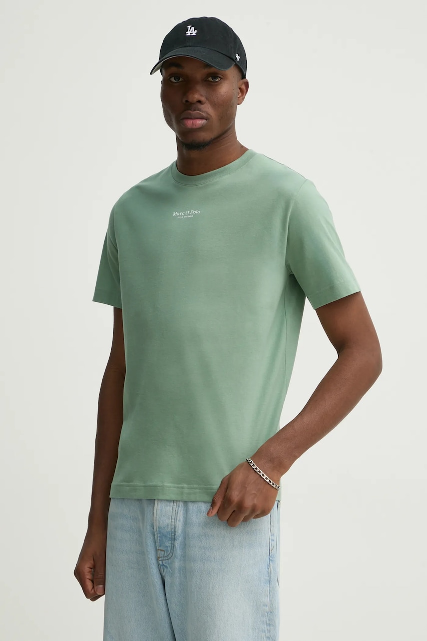 Marc O'Polo tricou din bumbac barbati, culoarea verde, cu imprimeu, 520201251382 Marc O'Polo tricou din bumbac barbati, culoarea verde, cu imprimeu, 520201251382