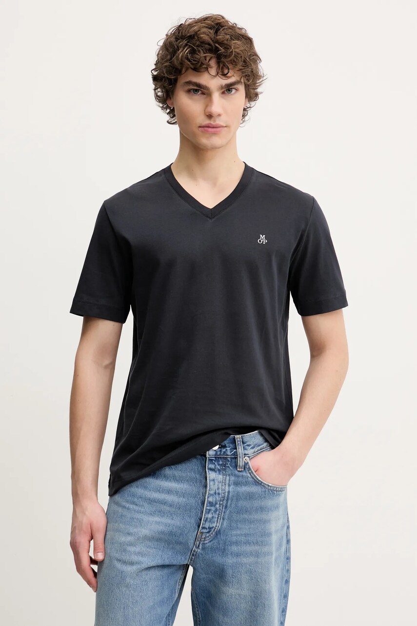 Marc O'Polo tricou din bumbac barbati, culoarea albastru marin, neted, 522201251616 Marc O'Polo tricou din bumbac barbati, culoarea albastru marin, neted, 522201251616