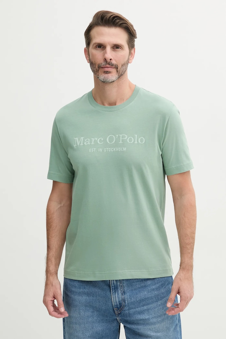 Marc O'Polo tricou din bumbac culoarea verde, cu imprimeu, 523201251052 Marc O'Polo tricou din bumbac culoarea verde, cu imprimeu, 523201251052