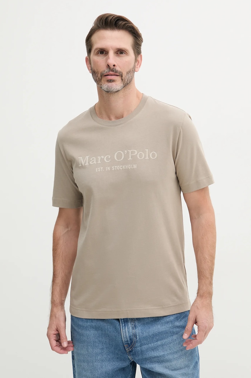 Marc O'Polo tricou din bumbac culoarea maro, cu imprimeu, 523201251052 Marc O'Polo tricou din bumbac culoarea maro, cu imprimeu, 523201251052