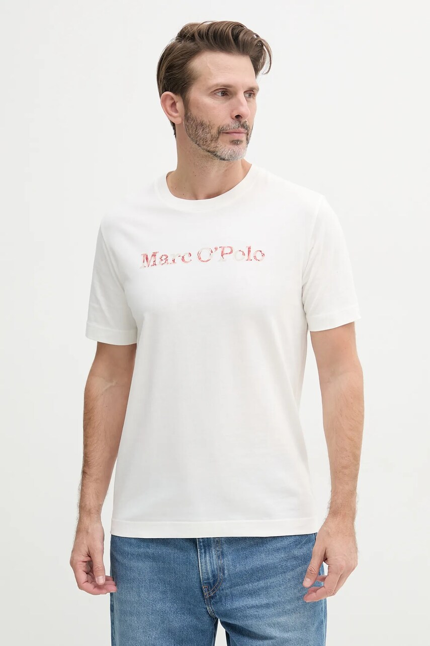 Marc O'Polo tricou din bumbac bărbați, culoarea alb, cu imprimeu, 523201251182 Marc O'Polo tricou din bumbac bărbați, culoarea alb, cu imprimeu, 523201251182
