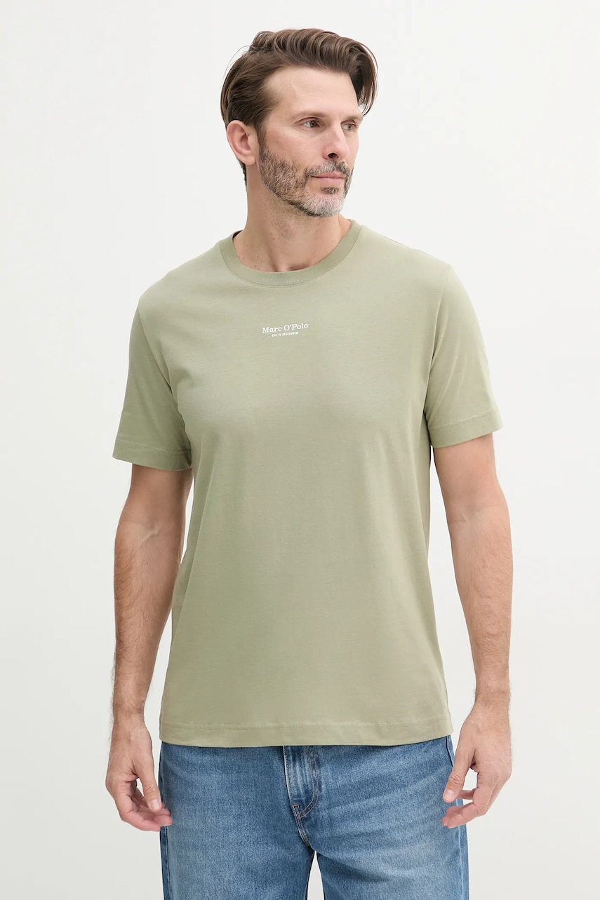 Marc O'Polo tricou din bumbac bărbați, culoarea verde, cu imprimeu, 523201251382 Marc O'Polo tricou din bumbac bărbați, culoarea verde, cu imprimeu, 523201251382